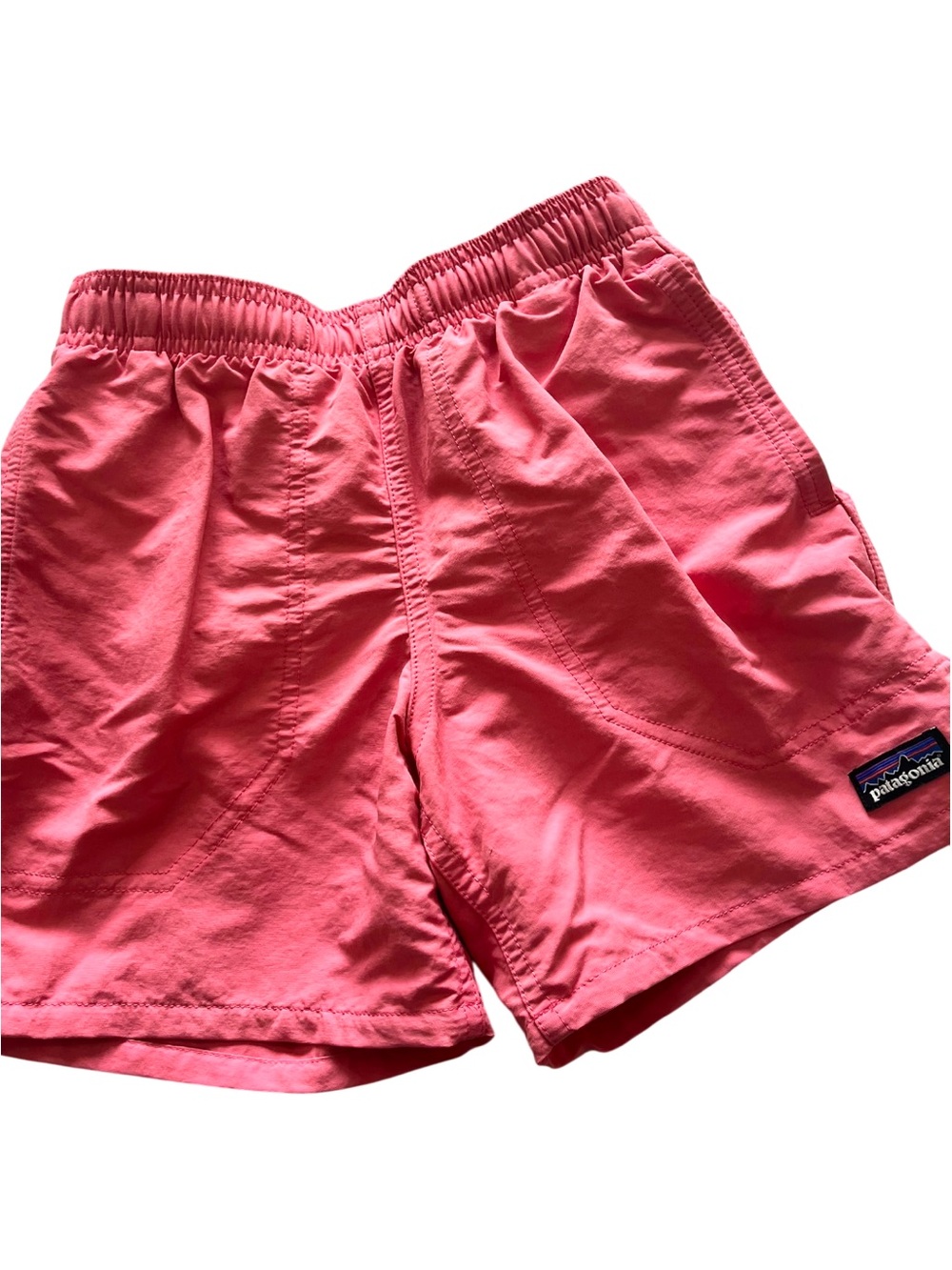 Patagonia Boys Size 7-8 Small Swim Trunks Salmon Pink Blue Drawstring Lined
